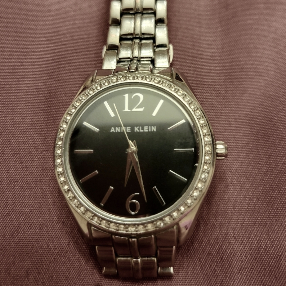 Anne Klein Stainless Steel Swarovski Crystal Accent Bezel Women’s Watch